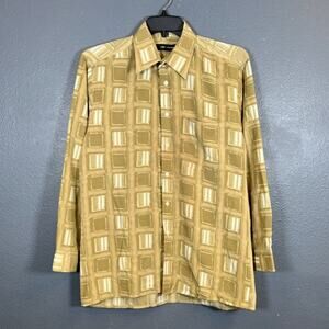 TED LAPIDUS Paris M men's Abstract Geometric long Sleeve Button Up Shirt beige